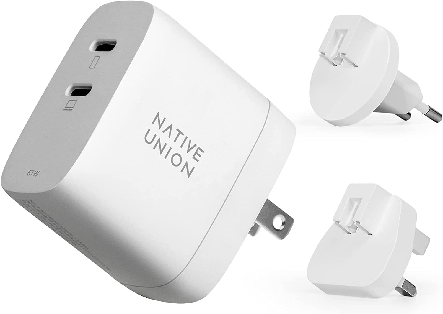 Native Union Fast GaN Charger PD 67W – USB-C Multi-Device Ports with US/CA, EU, UK Adapters (White)