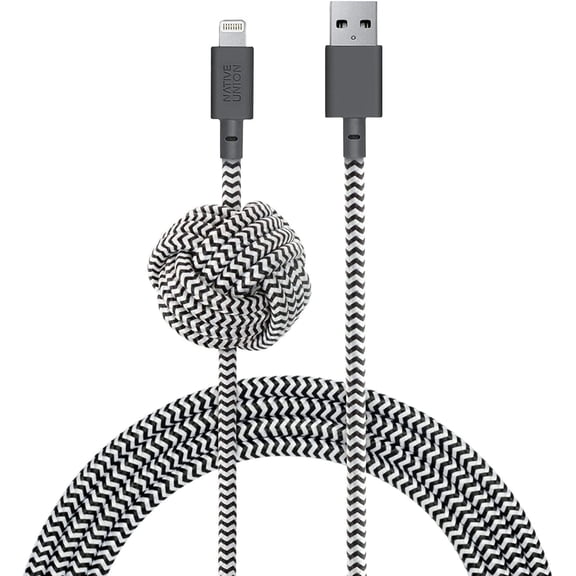 Native Union Night Cable USB-A - 10ft Ultra-Strong Cable with Weighted Knot (Zebra)