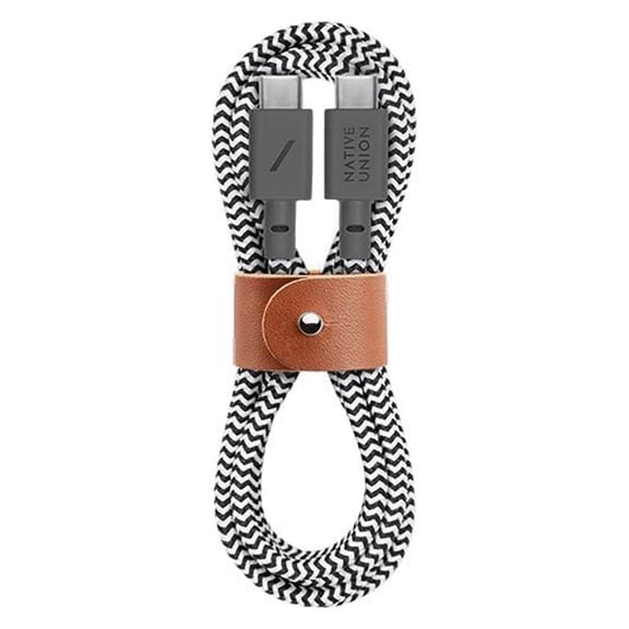 Native Union Type-C Belt Cable - USB-C to USB-C - 4ft Ultra-Strong Charging Cable with Leather Strap for iPad Pro 2018-2020, Microsoft Surface Go, Google Pixel 3/3 XL, Samsung Galaxy S20 (Zebra)