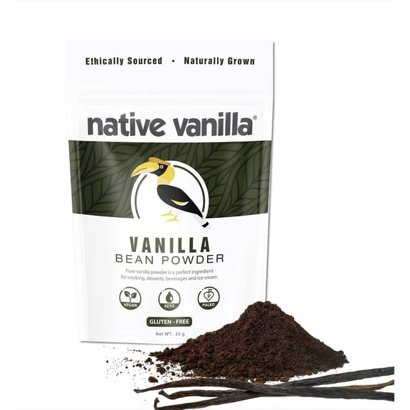 Native Vanilla - Premium Gourmet 100% Pure Ground Vanilla Bean Powder (25 g) - for Coffee, Baking, Ice Cream, Keto-Friendly