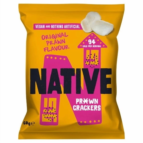 Native Vegan Prawn Crackers - Original Flavour Sharing Bag 60g, British Import (Pack of 6)