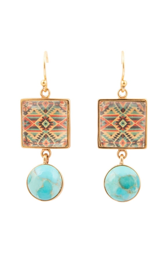 Native Weave Blue Turquoise Golden Drop Earrings