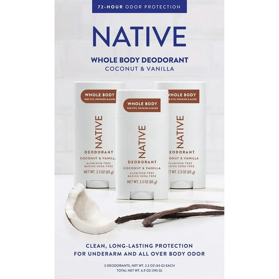 Native Whole Body Aluminum-Free Deodorant, Coconut & Vanilla, 2.3 Ounce (3 Pack)