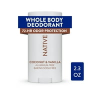 Native Whole Body Deodorant Stick, Coconut & Vanilla, Aluminum Free, for Women and Men, 2.3 oz