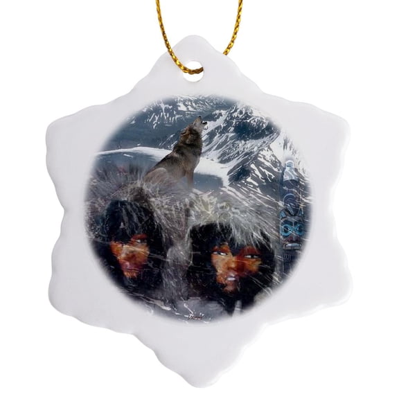 Native Winter Spirit In Alaska, 3 inch Snowflake Porcelain Ornament