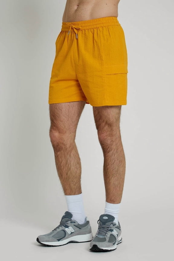 Native Youth Men's Vaughn Regular-Fit Seersucker Shorts Orange-30