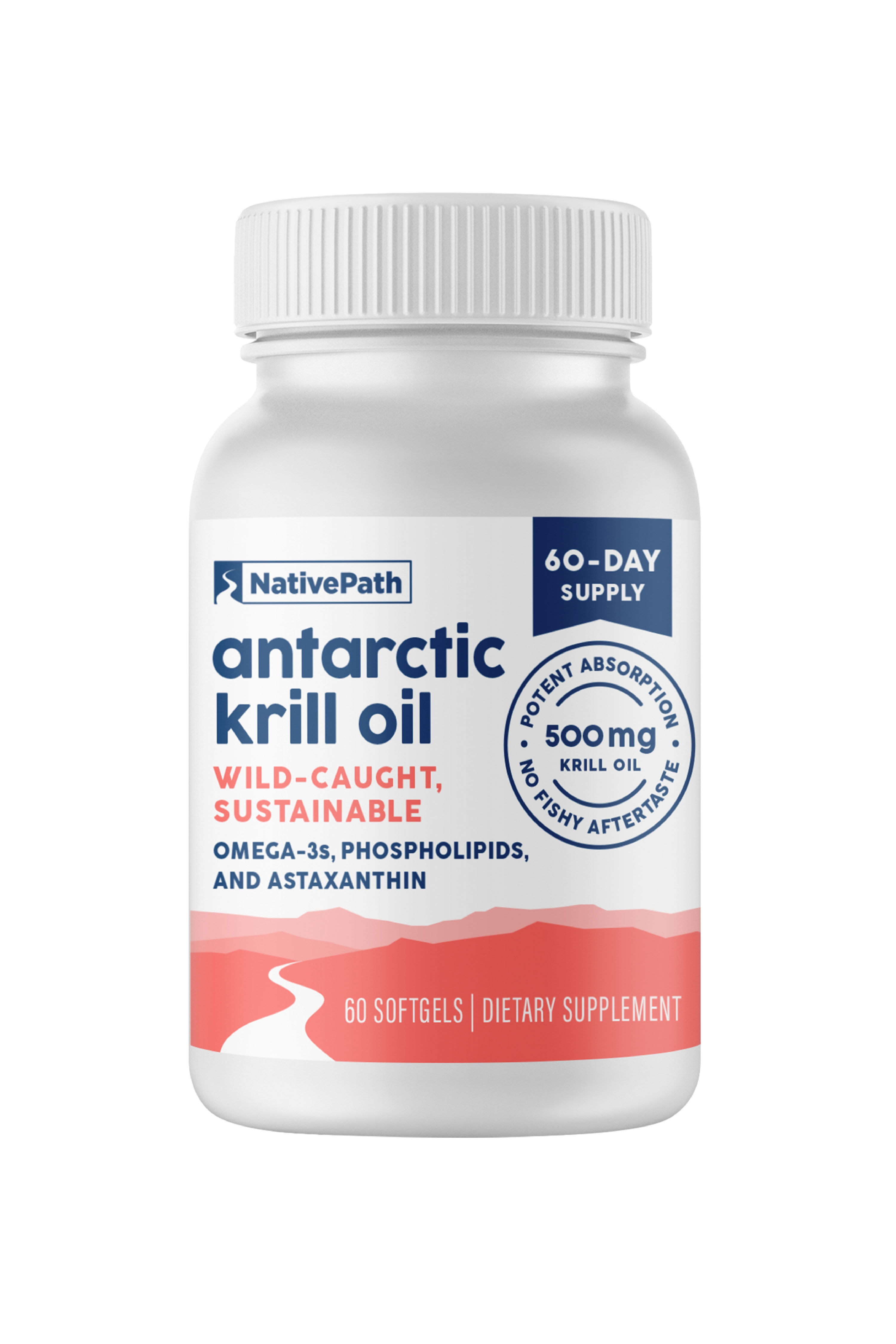 NativePath Antarctic Krill Oil 500mg, Omega-3 EPA and DHA with Astaxanthin, 60 Softgels