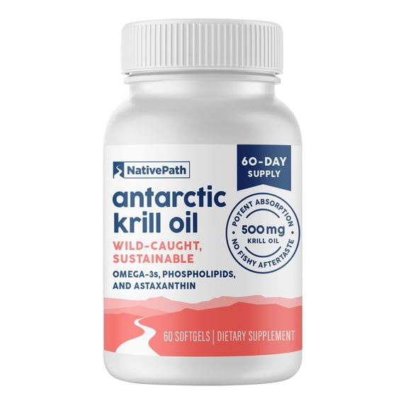 NativePath Antarctic Krill Oil 500mg, Omega-3 EPA and DHA with Astaxanthin, 60 Softgels