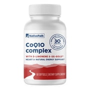 NativePath CoQ10 100mg Softgels, Coenzyme Q10 Ubiquinone with D-Limonene & Geranylgeraniol, Heart & Energy Support, 60 Count