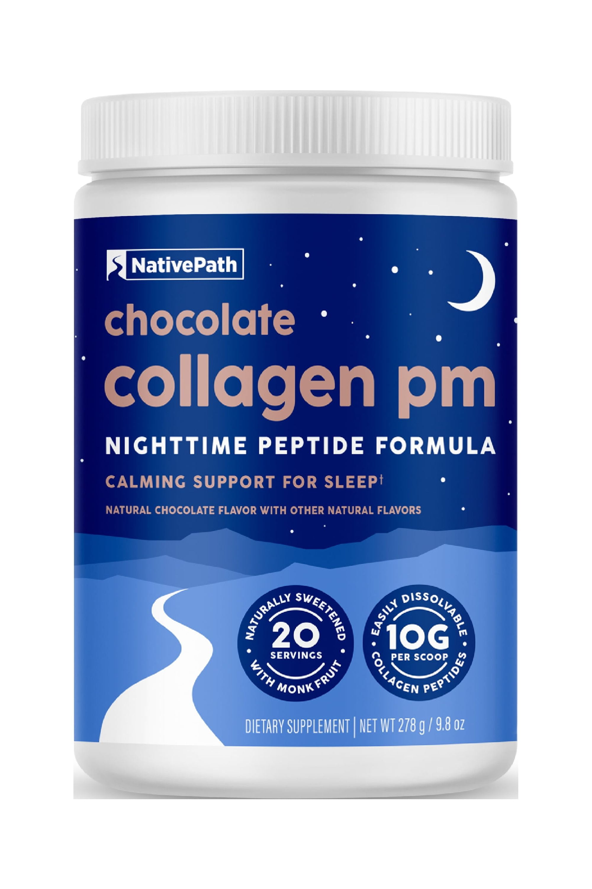 NativePath Collagen PM Chocolate Nighttime Collagen Peptides Powder