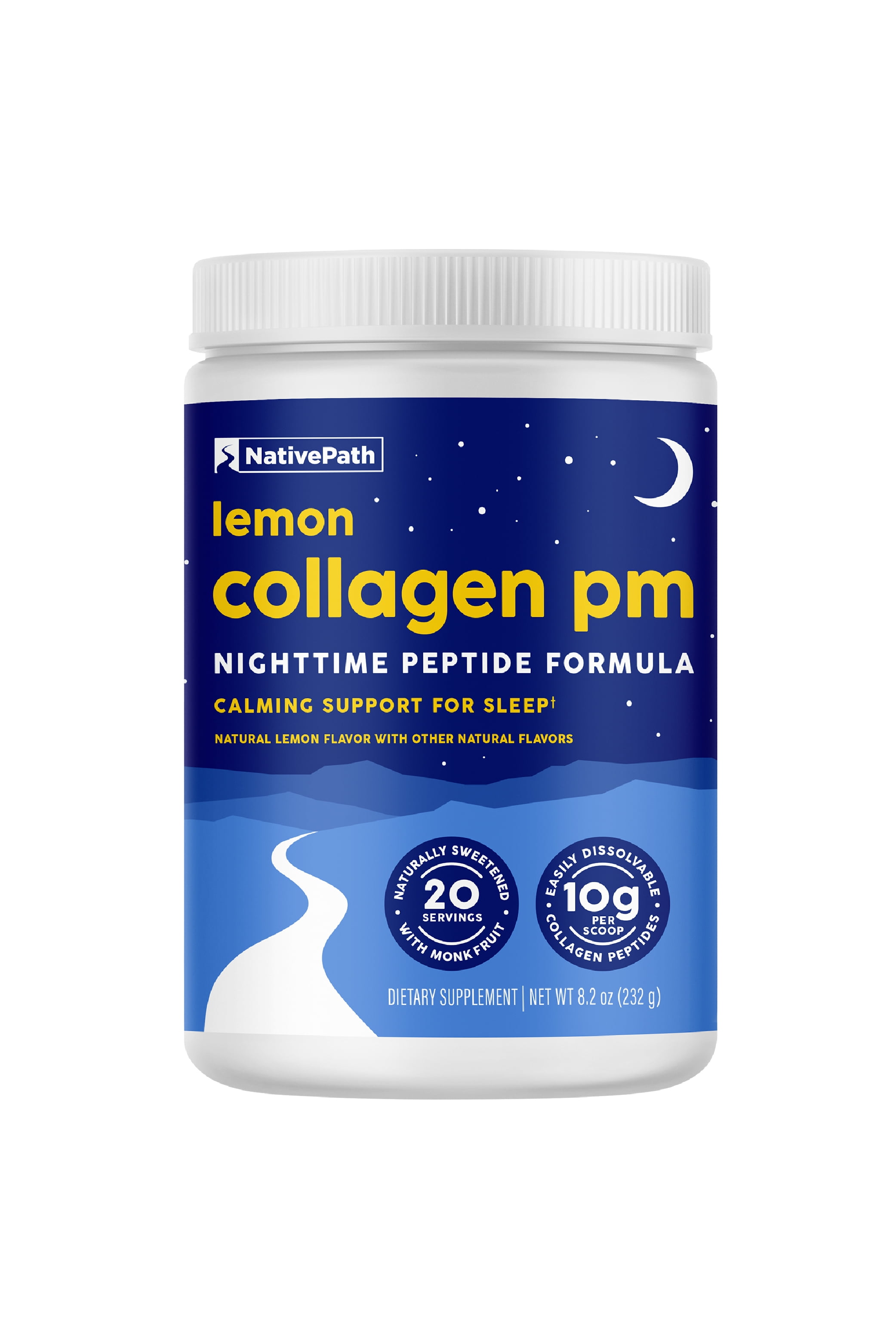 NativePath Collagen PM Lemon, Sleep Support with Melatonin & Magnesium, Gluten-Free, 20 Servings