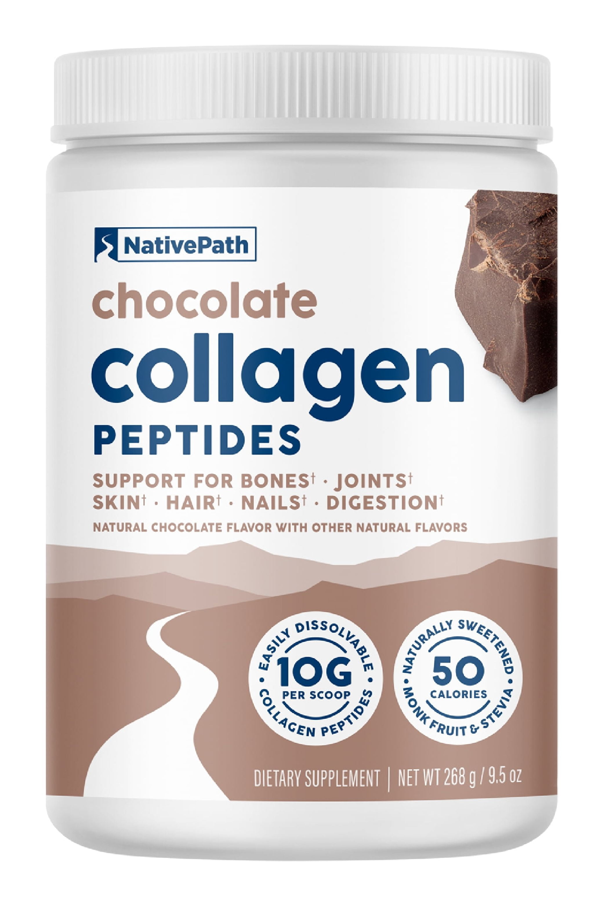 NativePath Chocolate Collagen Peptides Powder, Grass-Fed Type 1 and 3, Keto, 20 Servings