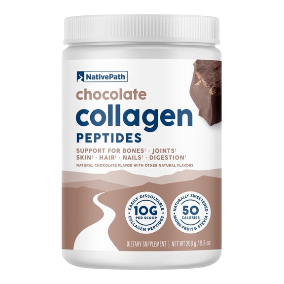 NativePath Chocolate Collagen Peptides Powder, Grass-Fed Type 1 & 3, 20 Servings
