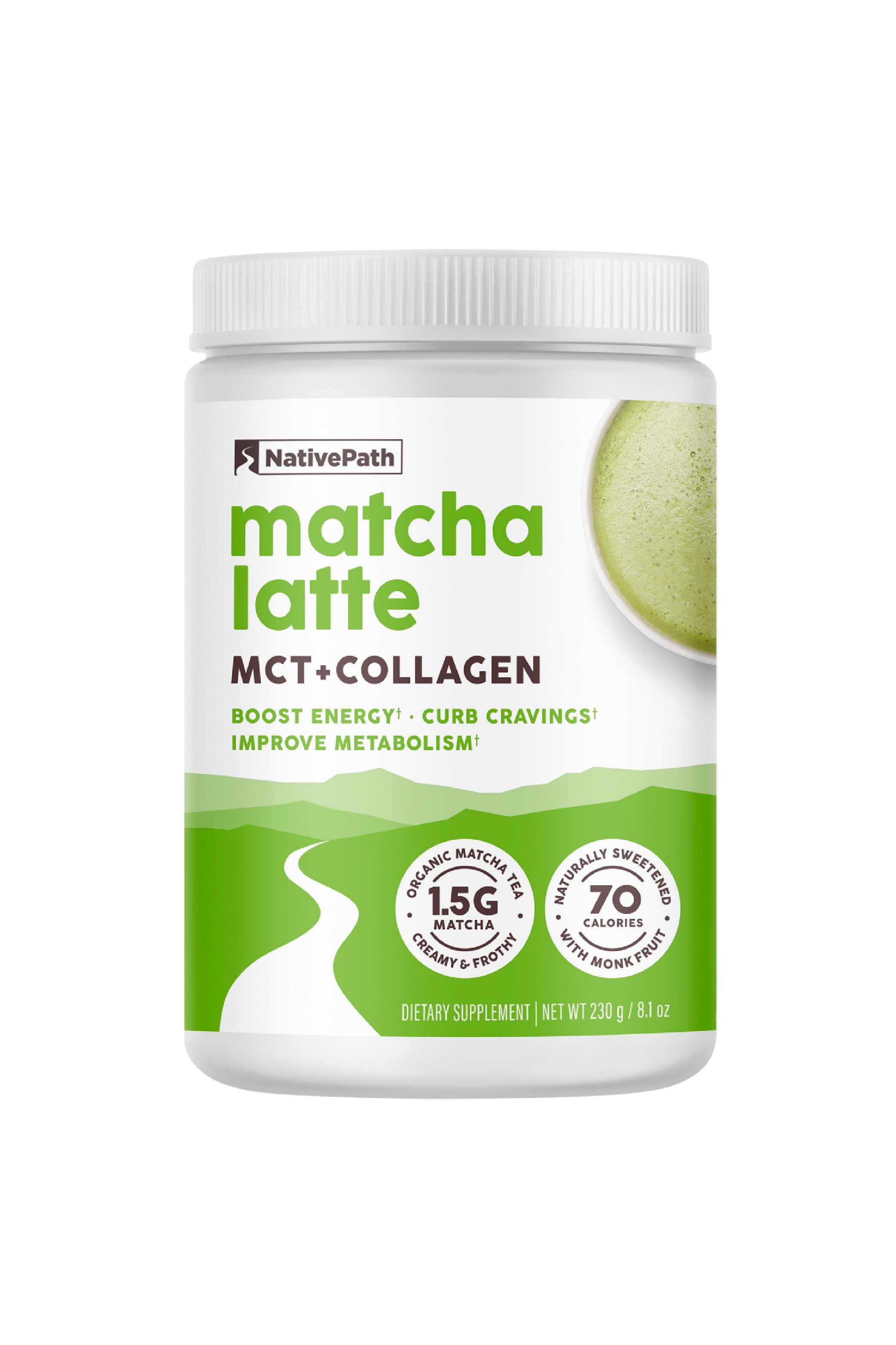 NativePath Matcha Collagen Latte Powder, MCT Oil & Collagen, Keto, 20 Servings
