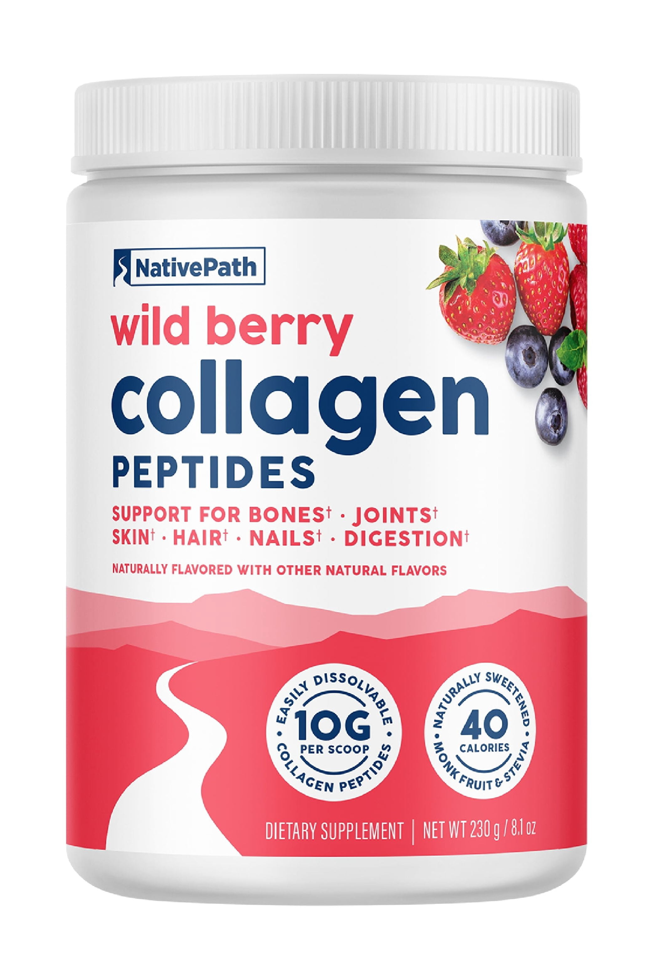 NativePath Wild Berry Collagen Peptides Powder, Grass-Fed Type 1 and 3, Keto, 20 Servings