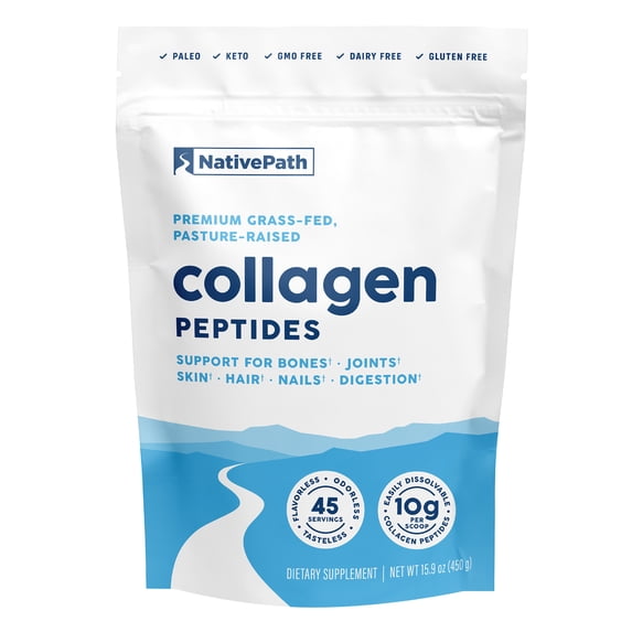 NativePath Collagen Peptides Powder, Grass-Fed Hydrolyzed Type 1 and 3, Unflavored, 45 Servings