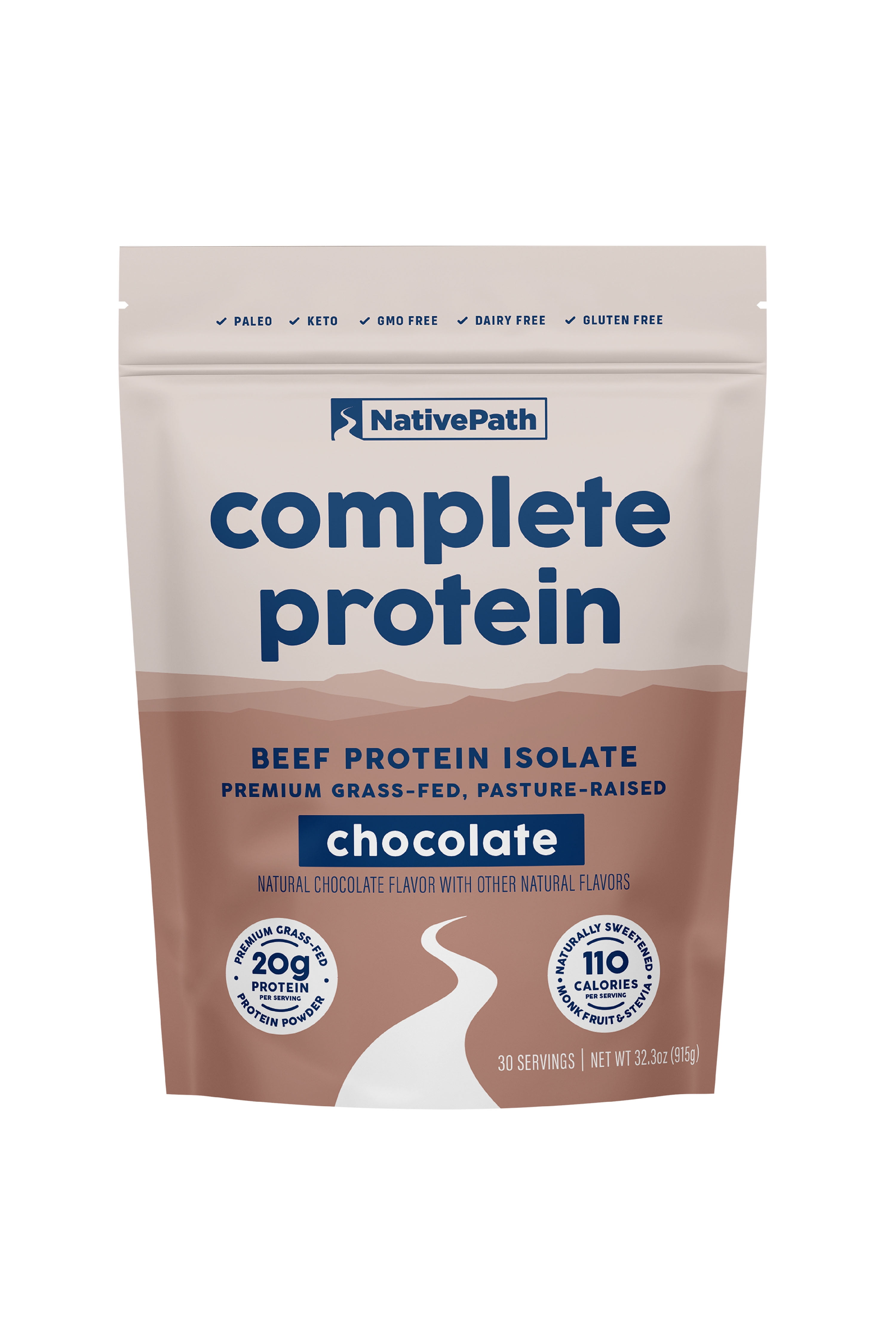 NativePath Beef Protein Powder Chocolate, 20g Grass-Fed Isolate, Dairy-Free Keto, 30 Servings