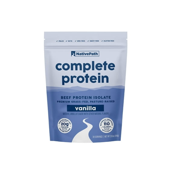 NativePath Beef Protein Powder Vanilla, Grass-Fed with MCTs, 30 Servings