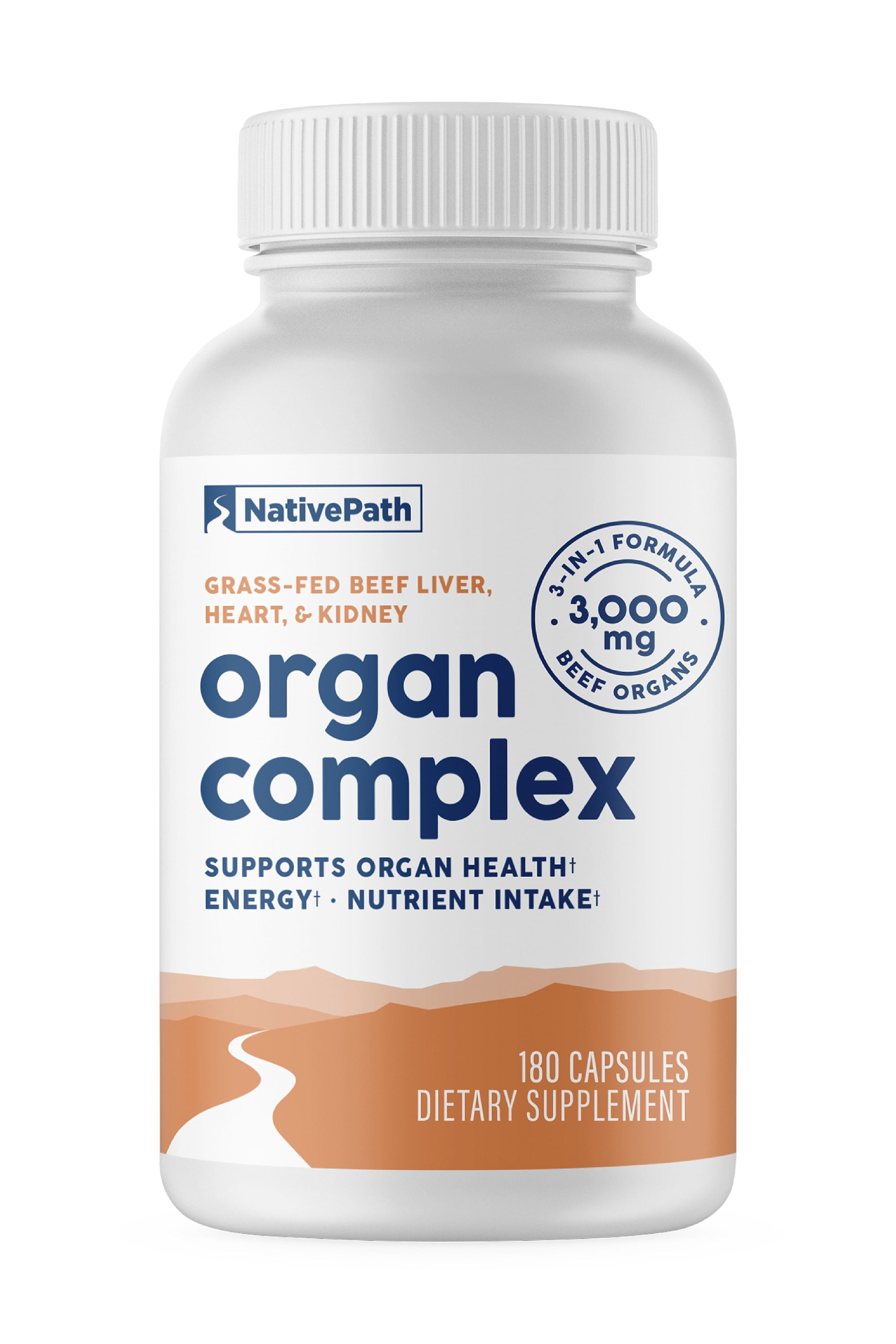 NativePath Beef Organ Complex, Grass-Fed Liver, Heart and Kidney, Freeze-Dried, 180 Count