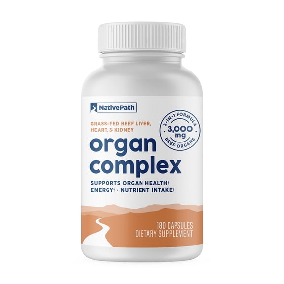 NativePath Beef Organ Complex, Grass-Fed Liver Heart Kidney, 180 Capsules