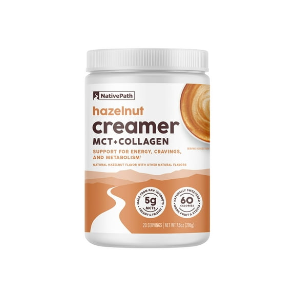 NativePath Keto Coffee Creamer Powder Hazelnut Keto-Friendly, Non-Dairy & Low Sugar Creamer. Made with Grass-fed Collagen Protein Powder, MCT Oil & Monk Fruit. Soy & Gluten Free (7.6OZ)
