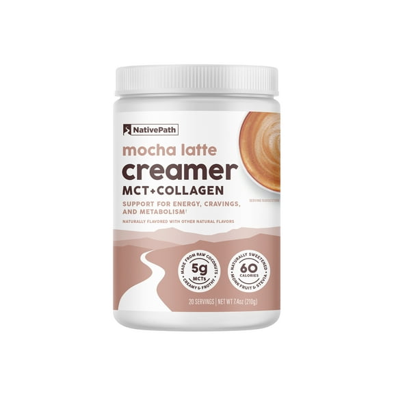 NativePath Collagen Creamer Mocha Latte, MCT Oil, Keto, 20 Servings