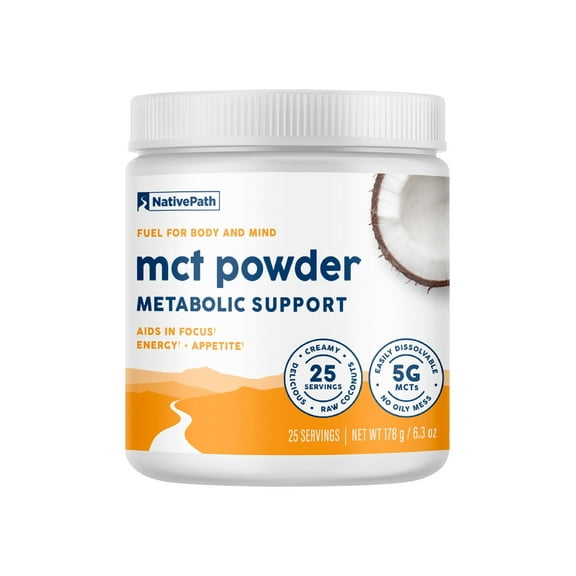 NativePath MCT Oil Powder Supplement - Unflavored MCT powder with keto-friendly C8 MCTs. Free of dairy, gluten and GMOs, 25 servings