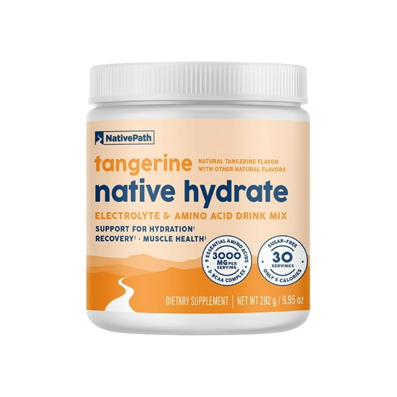 NativePath Hydrate Electrolyte Powder Tangerine, Zero Sugar, 30 Servings