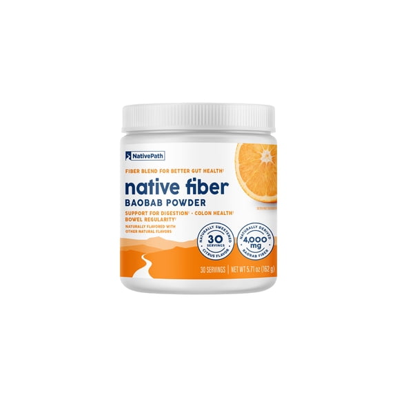 NativePath Native Fiber Prebiotic Powder, Organic Baobab, Orange Flavor, 30 Servings