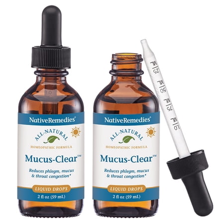Native Remedies Mucus-Clear - Natural Mucus Relief & Lung Support - Clears Throat Phlegm, Sinus Pressure, Cough, & Respiratory Congestion - Fast Absorbing Liquid Drops - 4 Fl Oz, 2 Pack
