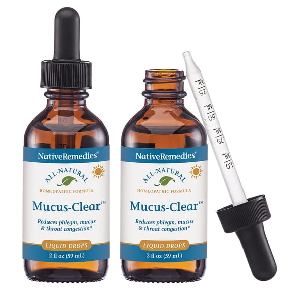 Native Remedies Mucus-Clear - Natural Mucus Relief & Lung Support - Clears Throat Phlegm, Sinus Pressure, Cough, & Respiratory Congestion - Fast Absorbing Liquid Drops - 4 Fl Oz, 2 Pack