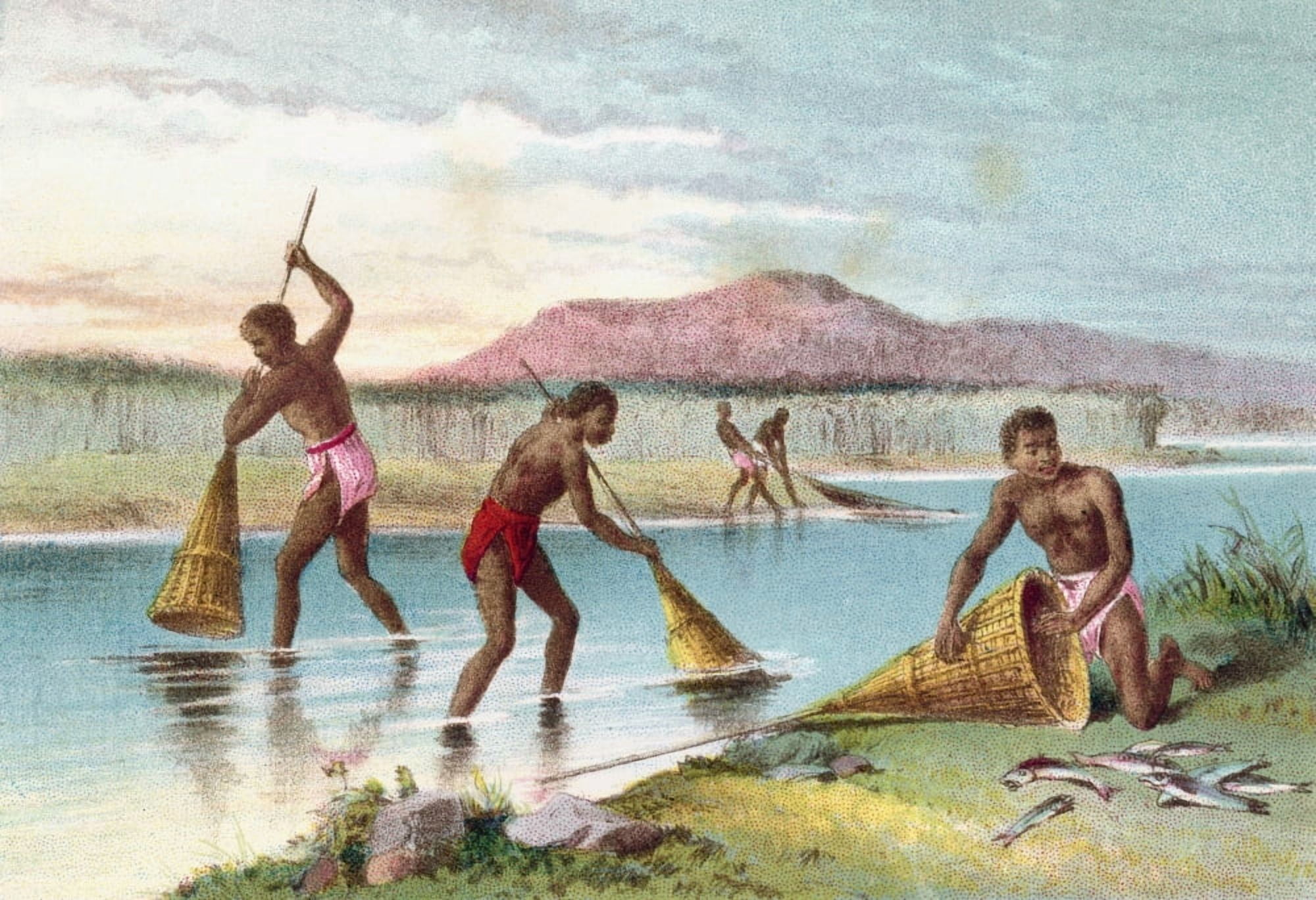 Natives Fishing On Lake Malawi Aka Lake Nyassa Mozambique East Africa In The 19Th Century From The Life And Explorations Of Dr Livingstone Published C1875 Canvas Art - Ken Welsh Design Pics (34 x 24)