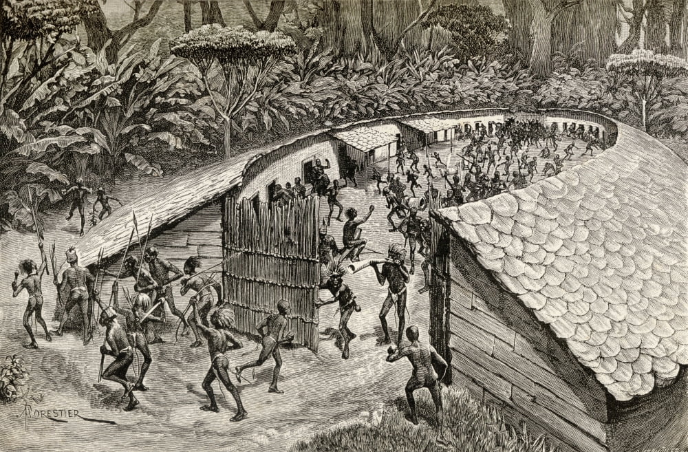The Natives Of Iyugu Africa Preparing Themselves For War From In Darkest Africa By Henry M Stanley Published 1890 Canvas Art - Ken Welsh Design Pics (36 x 22)