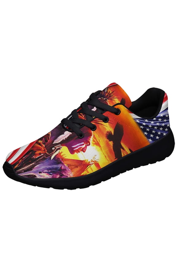 Natives Of The Lands American flag Shoes Sneakers for Women Men Black Size 7.5