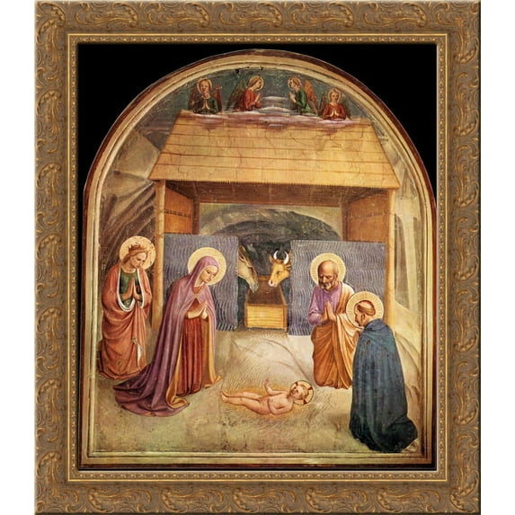 Nativity 24x20 Gold Ornate Wood Framed Canvas Art by Fra Angelico