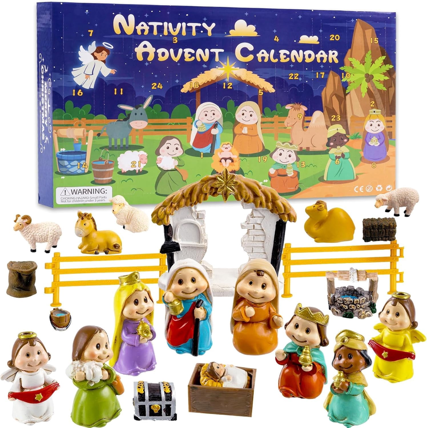 Nativity Advent Calendar 2025, 24 Days Nativity Scene Figurines Set, Christmas Countdown advent calendar 2025 gift
