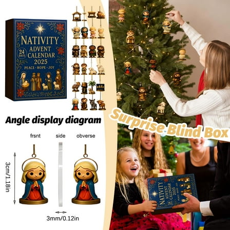 Nativity Advent Calendar 2025 with 24 Acrylic 2D Figurines Christmas Countdown Set for Holiday Decoration Display