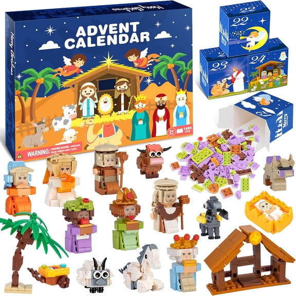 Nativity Advent Calendar 2026 Kids 24 Days Building Blocks Kits Countdown Gifts, Christmas Stocking Stuffer Building Toys for Boys, Girls, Teens & Adults Ages 6+