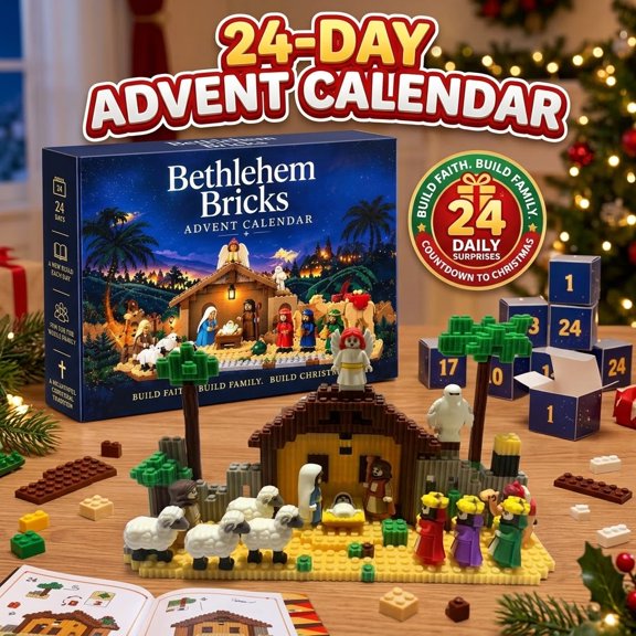Nativity Advent Calendar 24 Day Christmas Countdown Building Block Set Buildable Manger Scene Toy For Kids Holiday Decor
