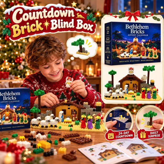 Nativity Advent Calendar 24 Day Christmas Countdown Building Blocks Set Mini Buildable Jesus Manger Scene Toy For Kids