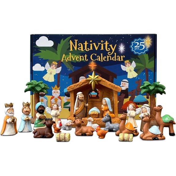 Nativity Advent Calendar 24 Days Christmas Nativity Scene Set 25 Piece Holiday Countdown Gift for Kids and Family
