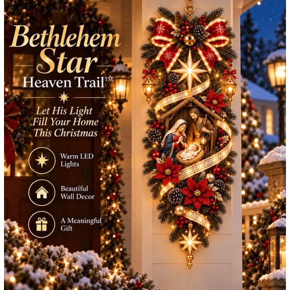 Nativity Blessing Christmas Lighted Wall Hanging Bethlehem Star Holiday Swag