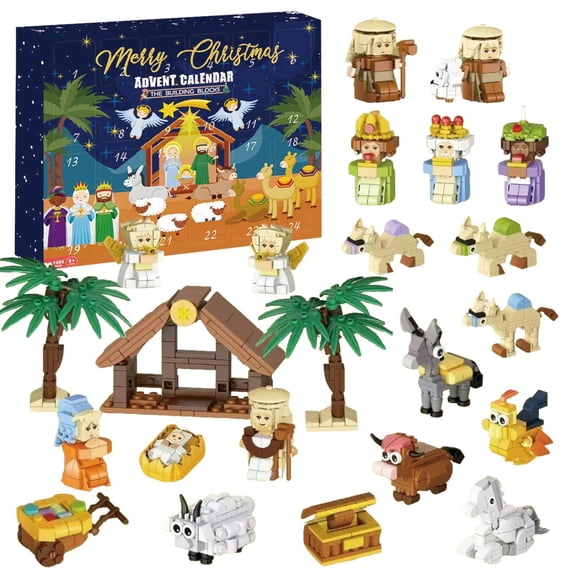 Advent Calendar 2025 Kids, 24 Days of Nativity Advent Calendar Building Blocks ,Christmas Stuffers Surprise Gifts Party Favors STEM Toy Building Bricks