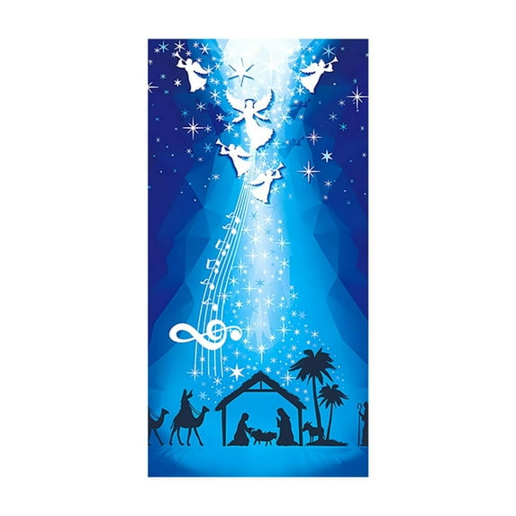 Nativity Christmas Door Cover Decorations - Jesus Holy Night Banner Religious Xmas Scene Sheep Front Door Cover Banner Backdrop for Holiday Farmhouse Decor,78.74x35.43in