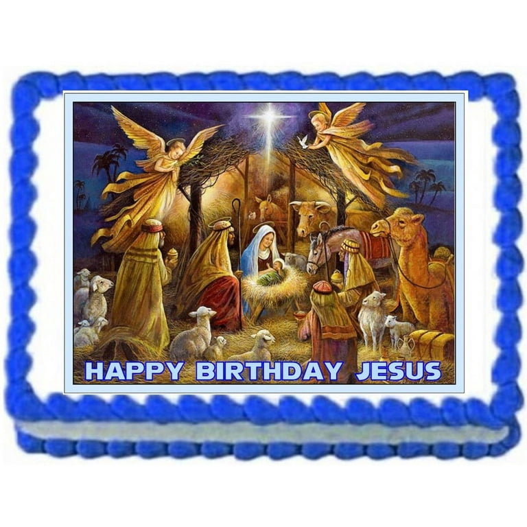 Nativity XMAS Jesus Birthday Edible Cake Topper Frosting Sheet Image - Walmart.com for Jesus Birthday Cupcake Toppers Free Printable
