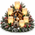 thumbnail image 1 of Nativity Christmas Lighted Centerpiece with Flameless Candle Glow, Christmas Decoration with Frosted Greenery, Red Berries & Pinecones, Perfect for Home Tabletop & Holiday Gift, 10.6" x 11.8", 1 of 7