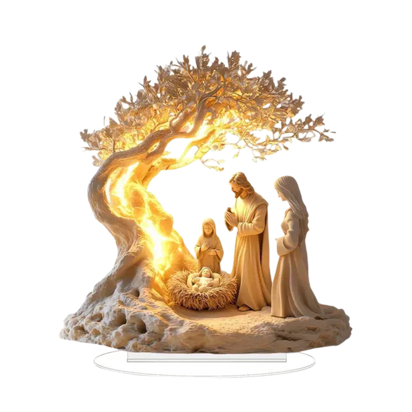 Ciondolo Presepe In Acrilico 2D – Decorazione Natalizia Religiosa Con Corda, 10x10 Cm
