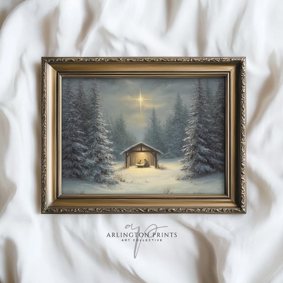 Nativity Christmas Wall Art, Holy Family Winter Scene, Christian Holiday Decor R321 Poster, Poster Only