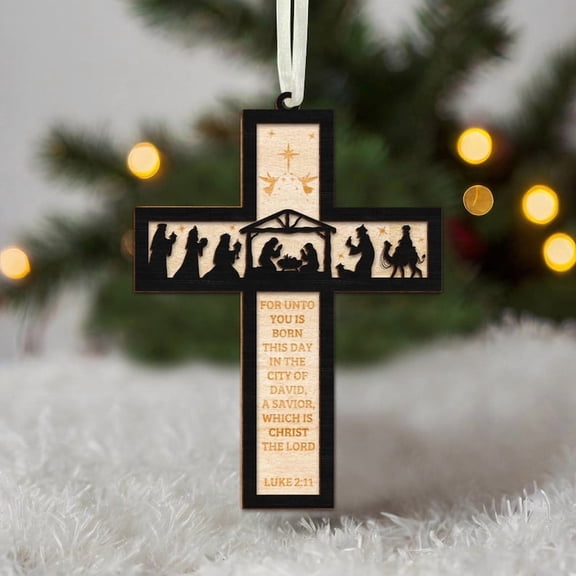Nativity Cross Scripture Christmas Ornament, Religious Ornament Luke 2:11, Nativity Ornament Religious, Gift Cross Ornament, Jesus Christmas