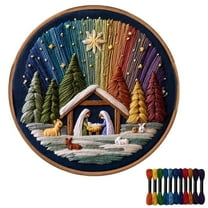 Nativity Embroidery Kit,Embroidery Kits for Adults,DIY Nativity Embroidery Set,Stitch the Holy Story,Christian Nativity Scene Embroidery Craft Kit for Adults Beginner,Complete Christmas(B 8in)